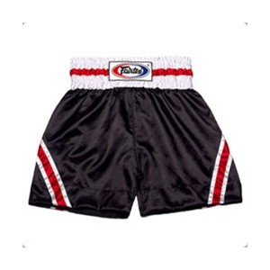 Black Satin With Red And White Trim Boxing Shorts